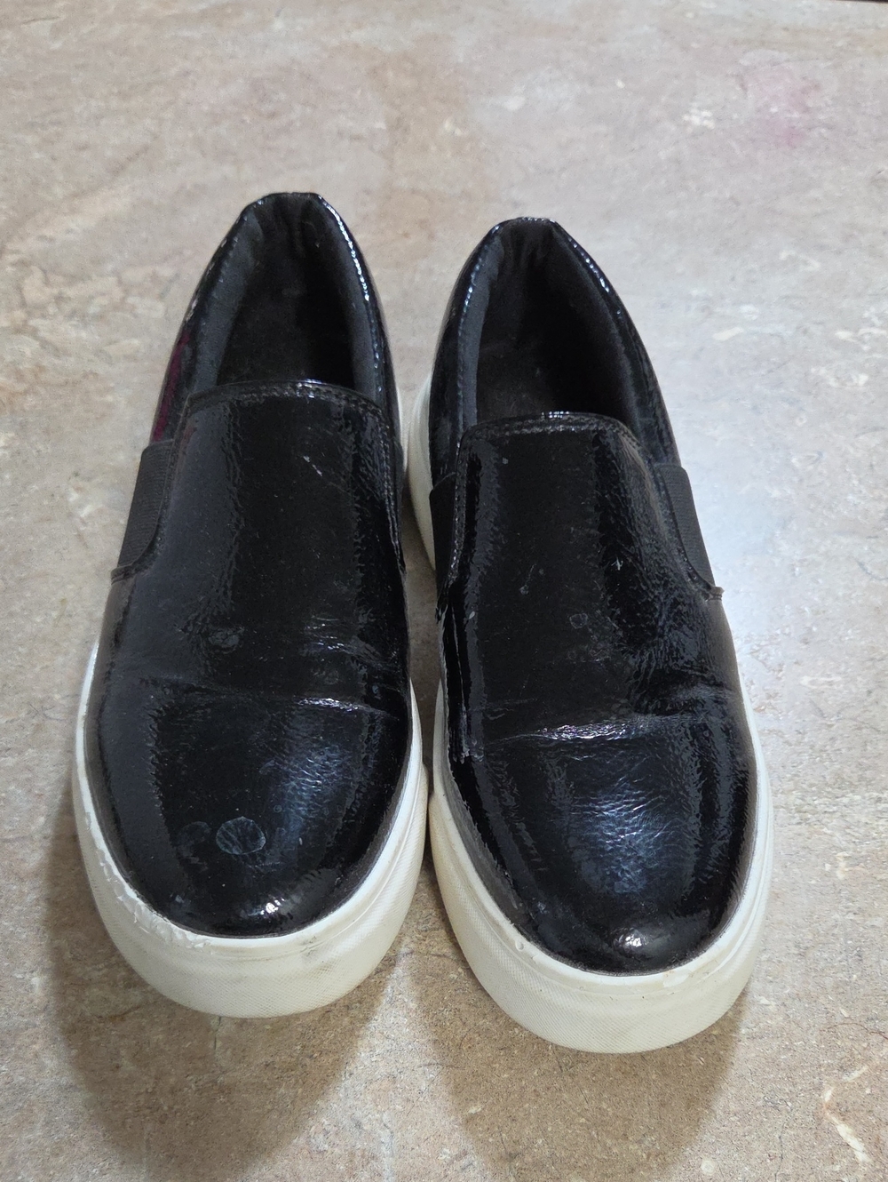 Joe Fresh Black Patent Slip-On Flats with White Platform Sole
